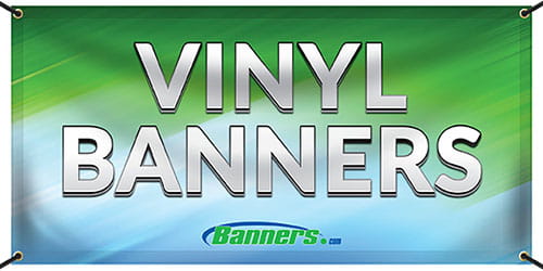 vinyl banner that reads "vinyl banner" with the banners.com logo