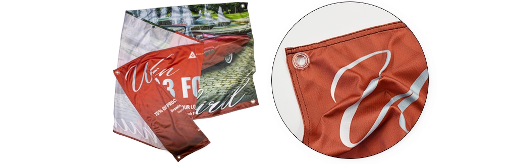 Custom fabric banner with plastic corner grommets