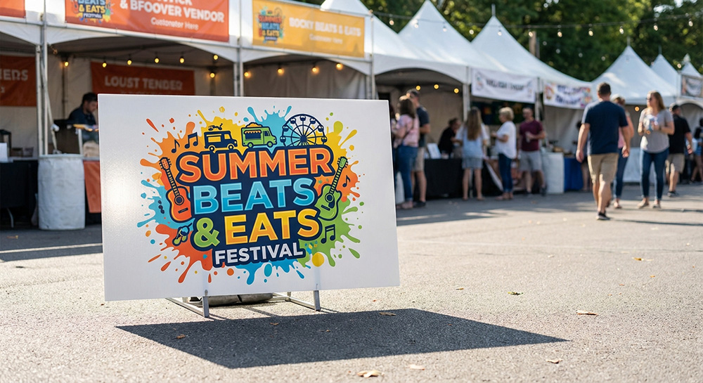 Summer beats and eats styrene sign | Banners.com