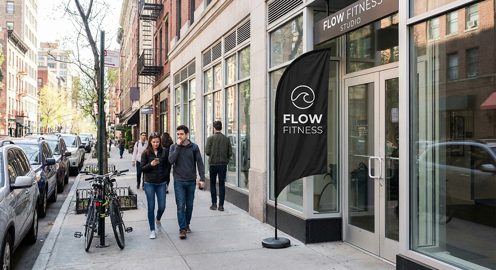 Custom 7ft feather flag for flow fitness | Banners.com