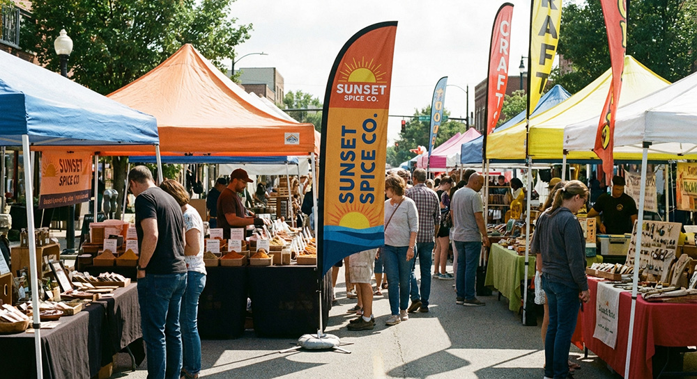 Custom 9ft feather flag for a sunset co. pop up tent | Banners.com