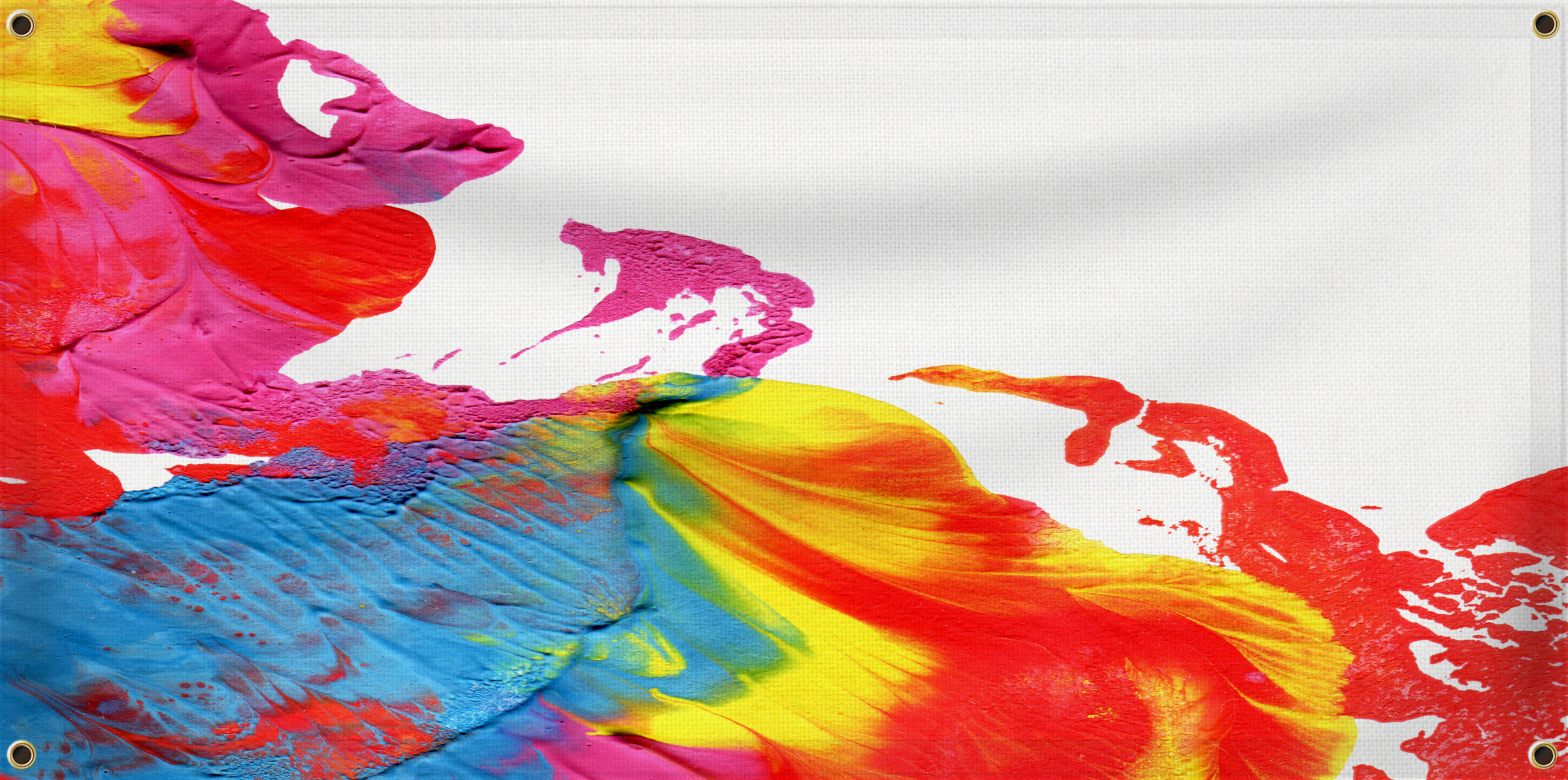 vinyl banner with colorful paint splatter displayed on it