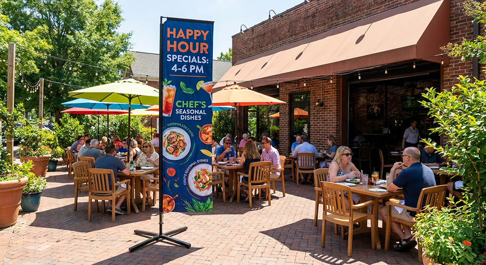 Custom 10ft rectangle flag displaying a restaurants specials | Banners.com