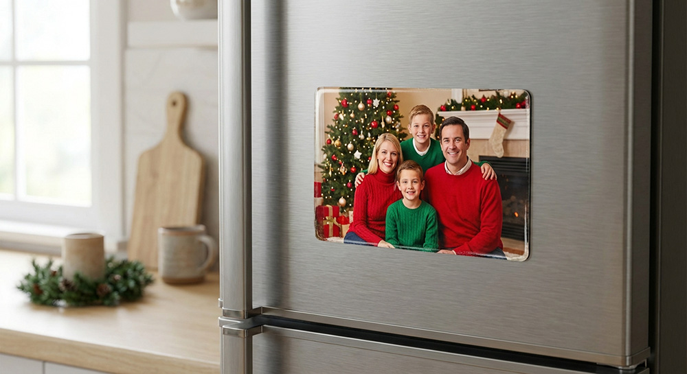 Custom photo magnet of a Christmas family photo | Banners.com
