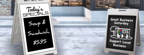 Sidewalk signs for restaurant displayed outside