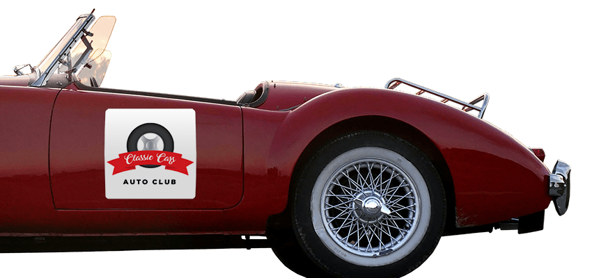 vintage convertable with magnet advertising on the driver side door