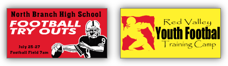 Side by side vinyl banners advertising football training and football tryouts